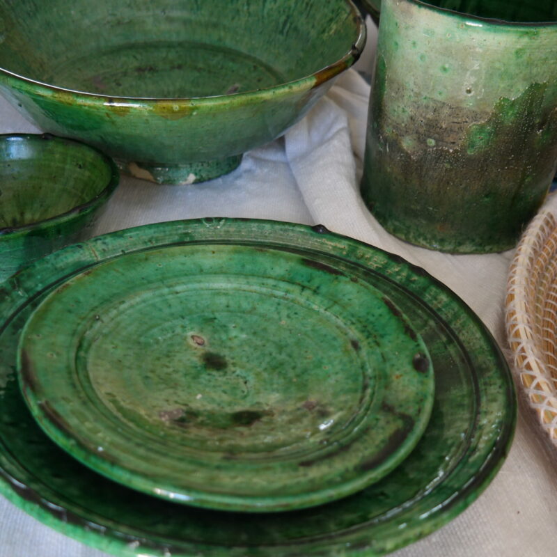 green earthenware saucer and more