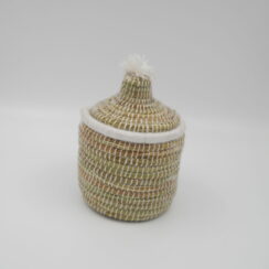 Small wicker basket with white rope and lid