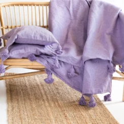 Lavendel katoenen kussenhoezen met poms